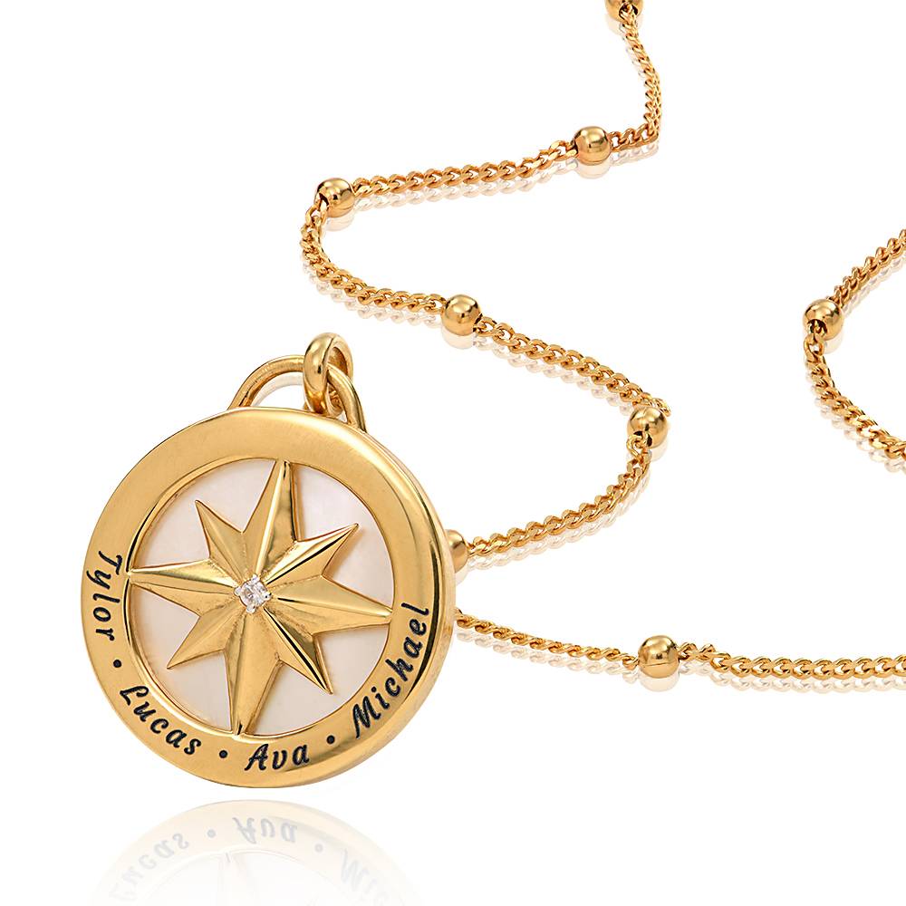 Gravierte Kompass Halskette mit Halbedelstein - 750er Gold-Vermeil Produktfoto