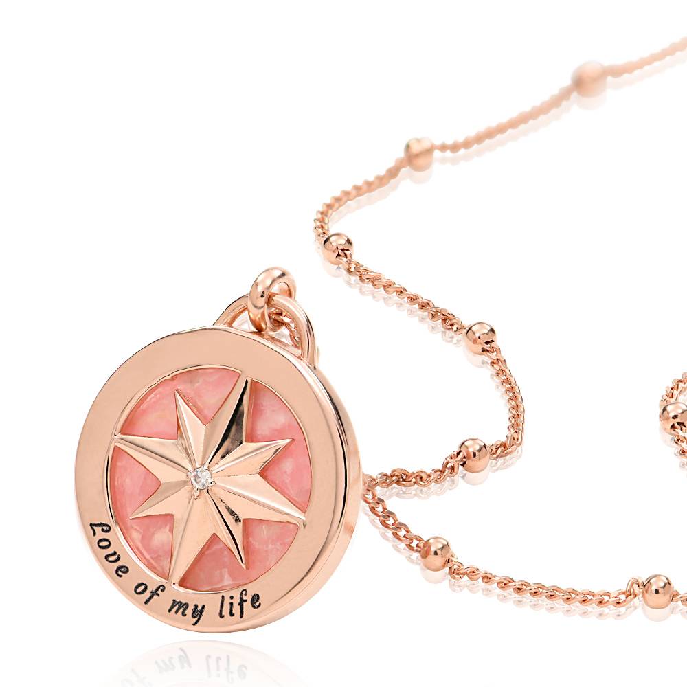 Gravierte Kompass Halskette mit Halbedelstein - 750er rosé vergoldetes Silber-3 Produktfoto