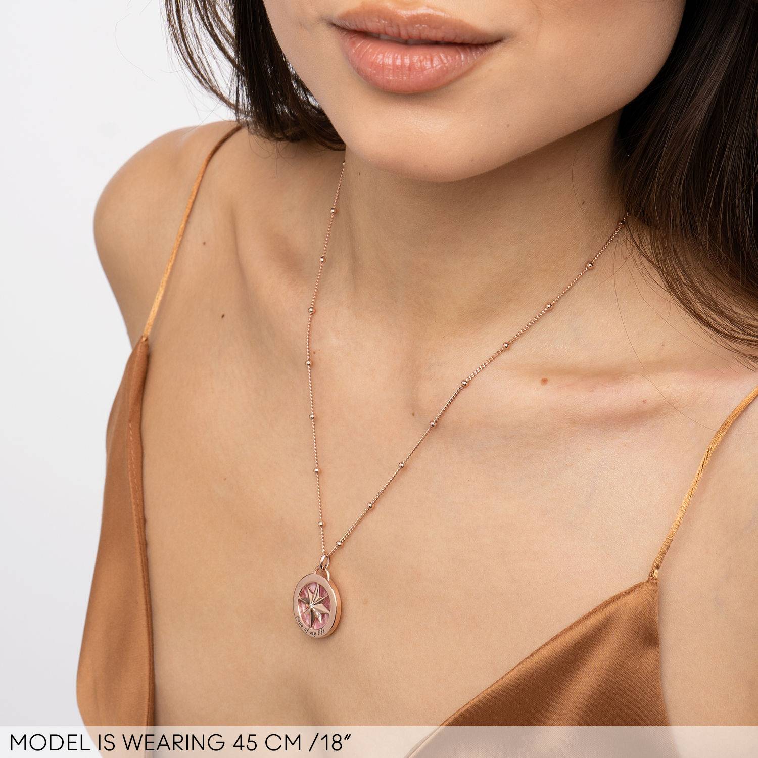Engraved Compass Necklace With Semi-Precious Stone in 18K Rose Gold Plating-4 product photo