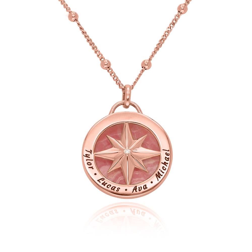 Engraved Compass Necklace With Semi-Precious Stone in 18ct Rose Gold product photo