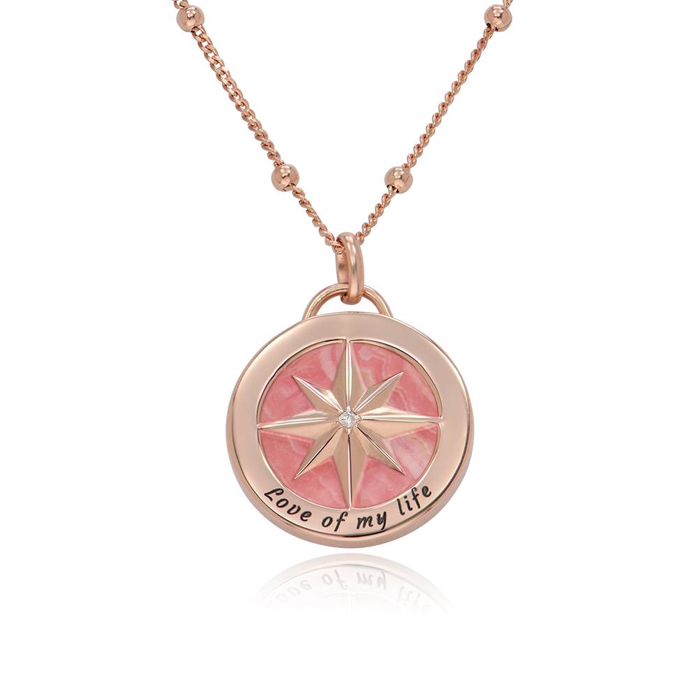 Gravierte Kompass Halskette mit Halbedelstein - 750er rosé vergoldetes Silber-6 Produktfoto