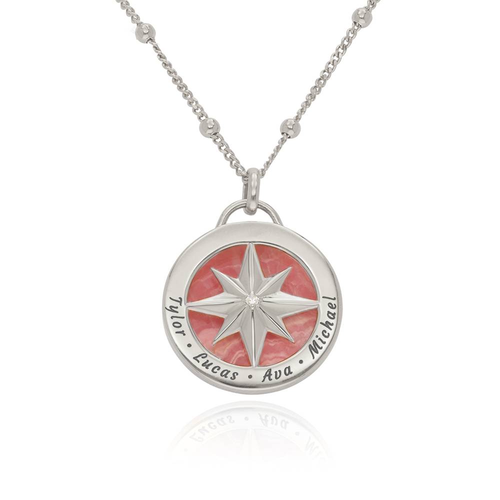 Gravierte Kompass Halskette mit Halbedelstein - 925er Sterlingsilber Produktfoto