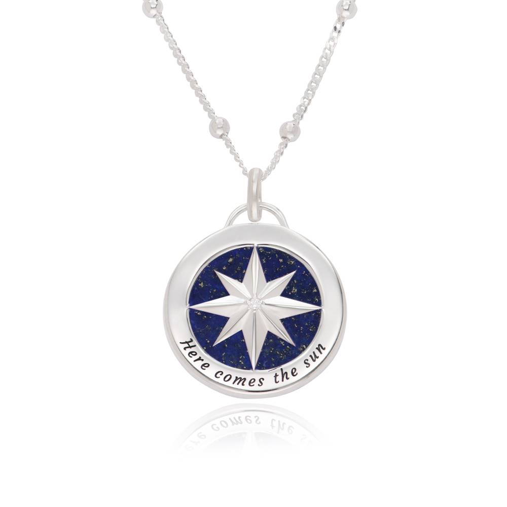 Engraved Compass Necklace With Semi-Precious Stone in Sterling Silver-1 product photo