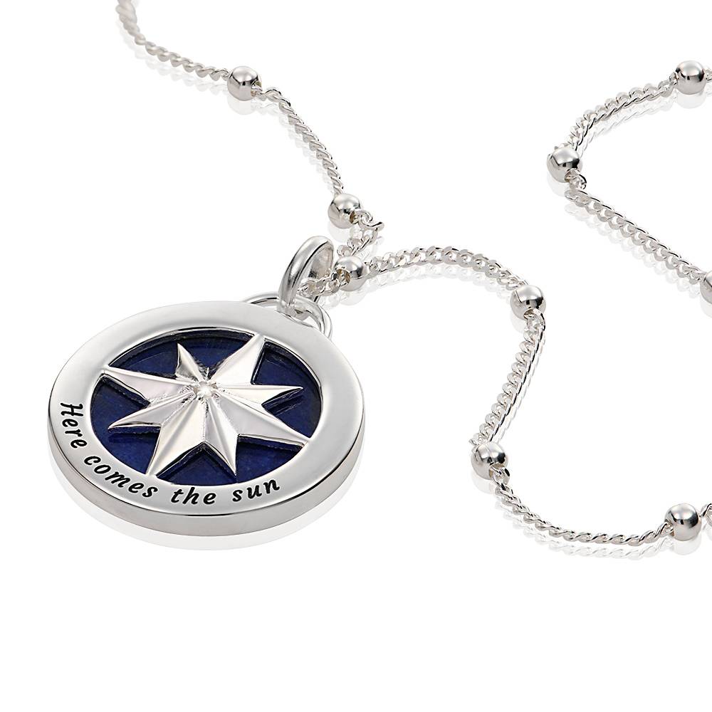 Engraved Compass Necklace With Semi-Precious Stone in Sterling SIlver-6 product photo