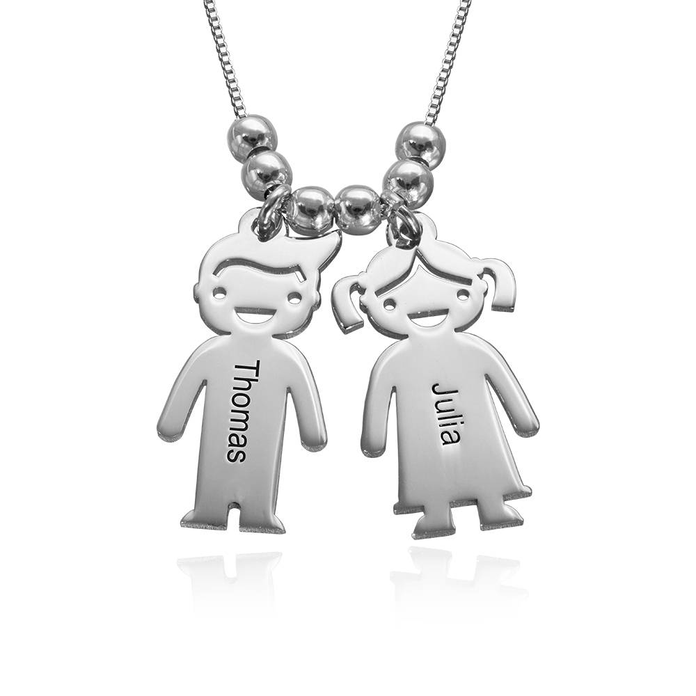Mother's Necklace with Engraved Children Charms in Sterling Silver-2 product photo