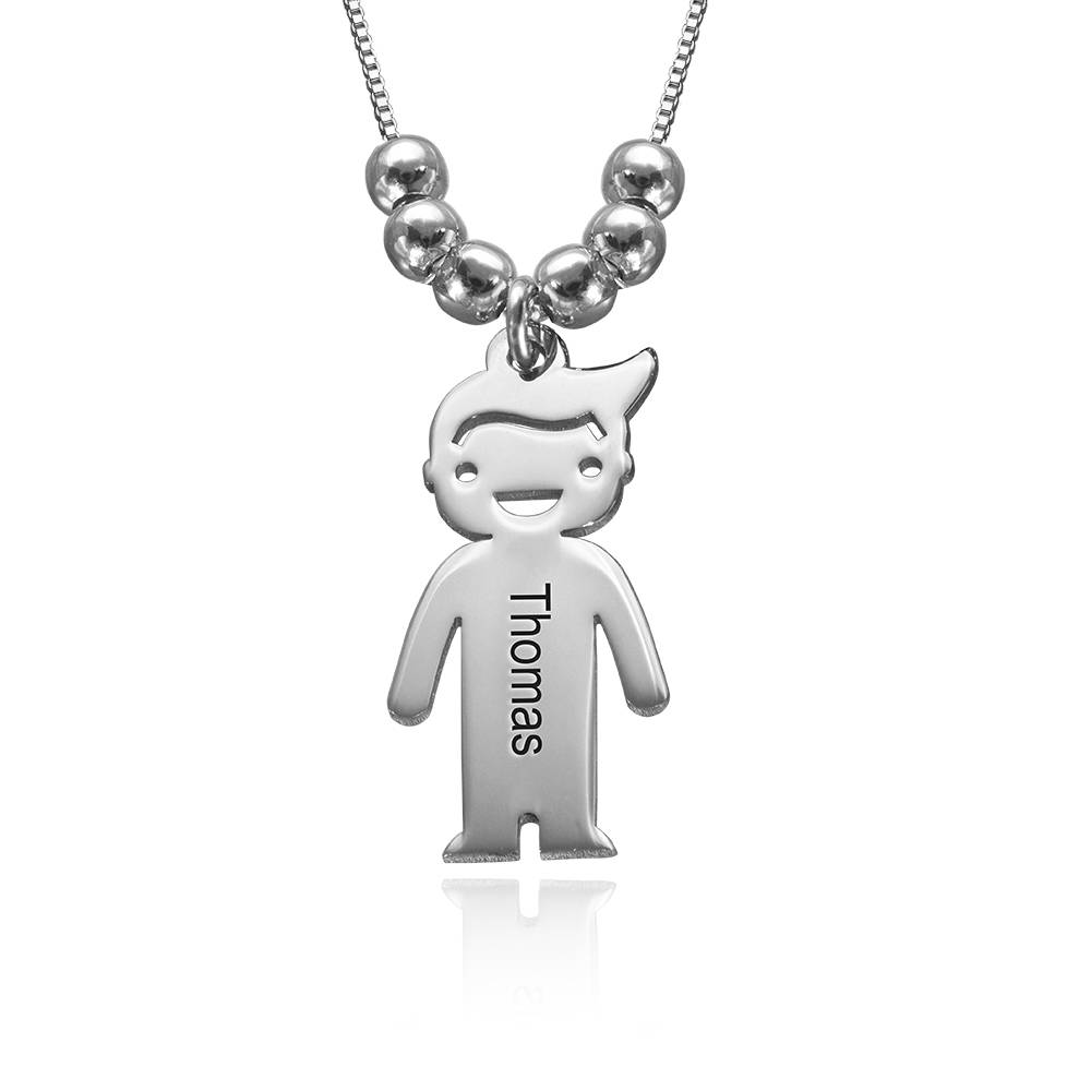Mother's Necklace with Engraved Children Charms in Sterling Silver-6 product photo