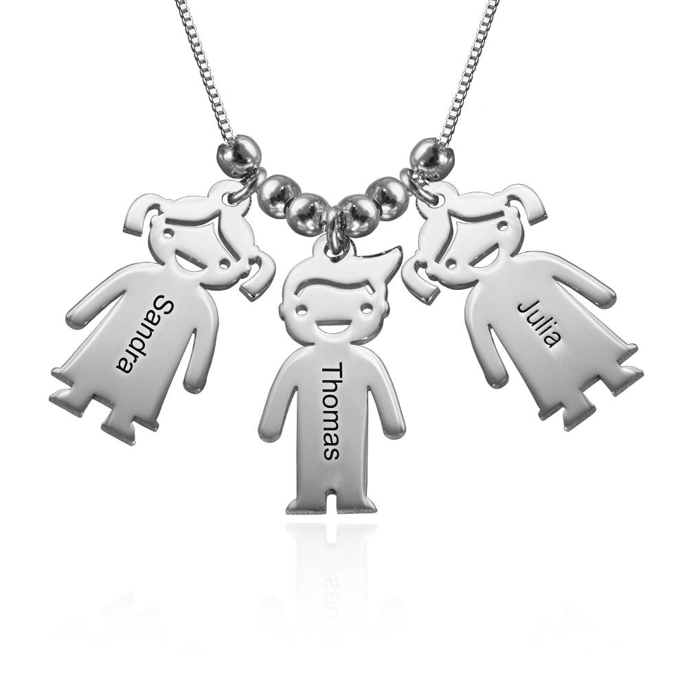 Mother's Necklace with Engraved Children Charms in Sterling Silver-5 product photo