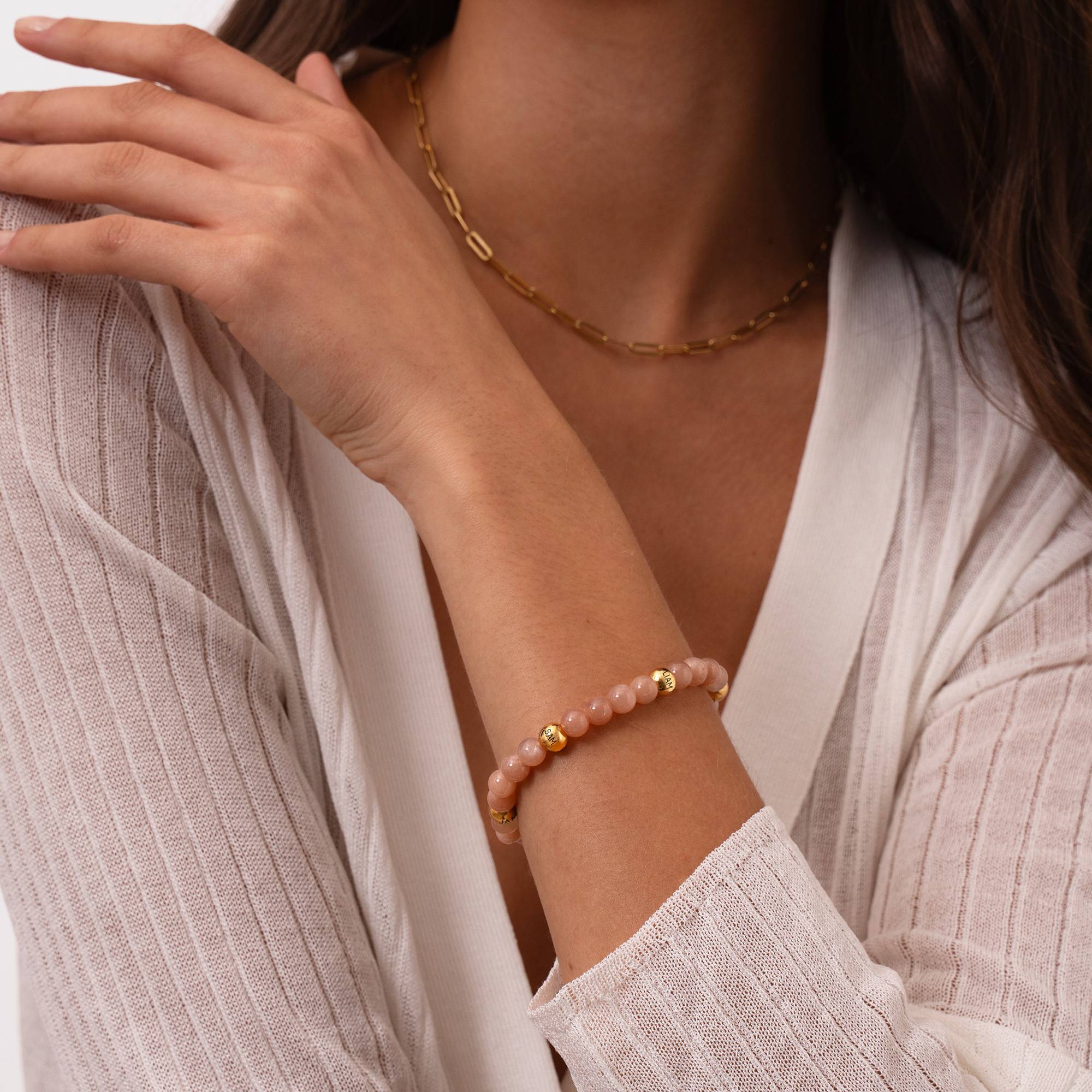 Bracelet Pierre de Soleil  Balance avec Perles Gravées en Plaqué Or 18 carats-3 photo du produit