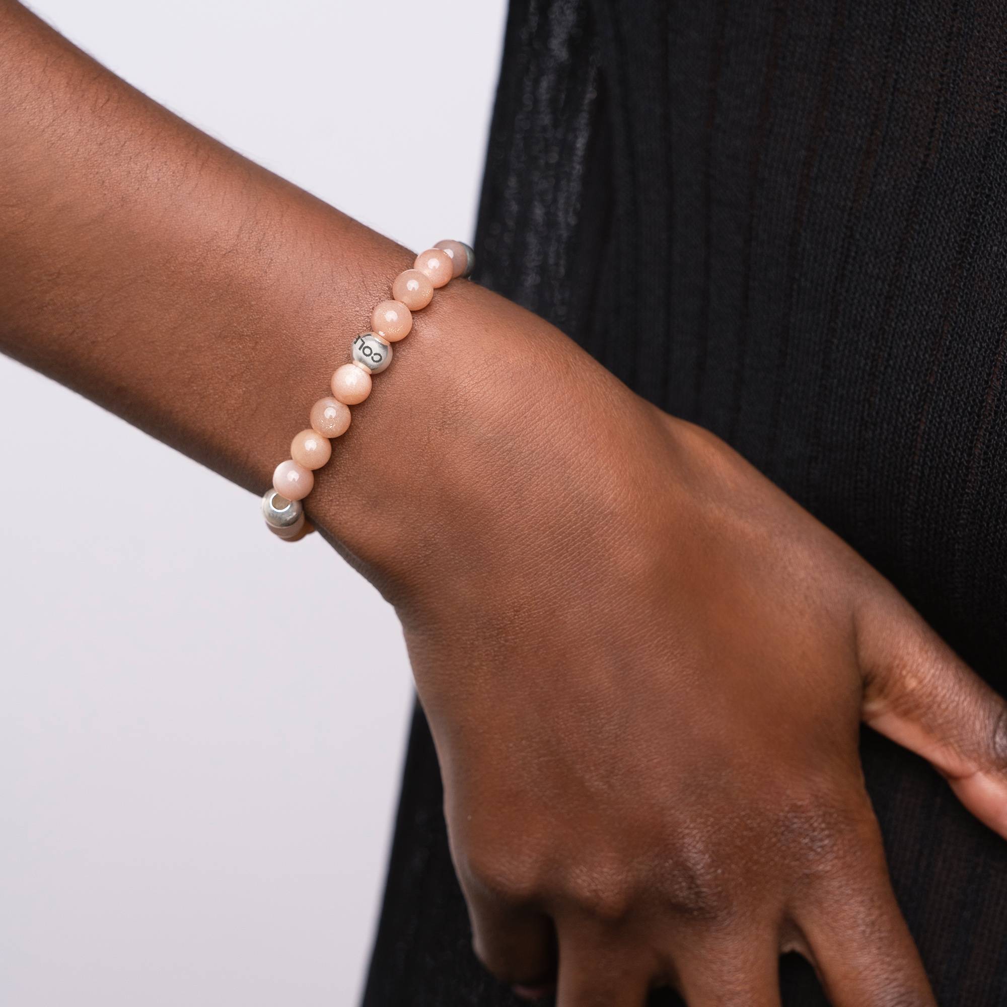 Bracelet Pierre de Soleil  Balance avec Perles Gravées en Argent Sterling-2 photo du produit