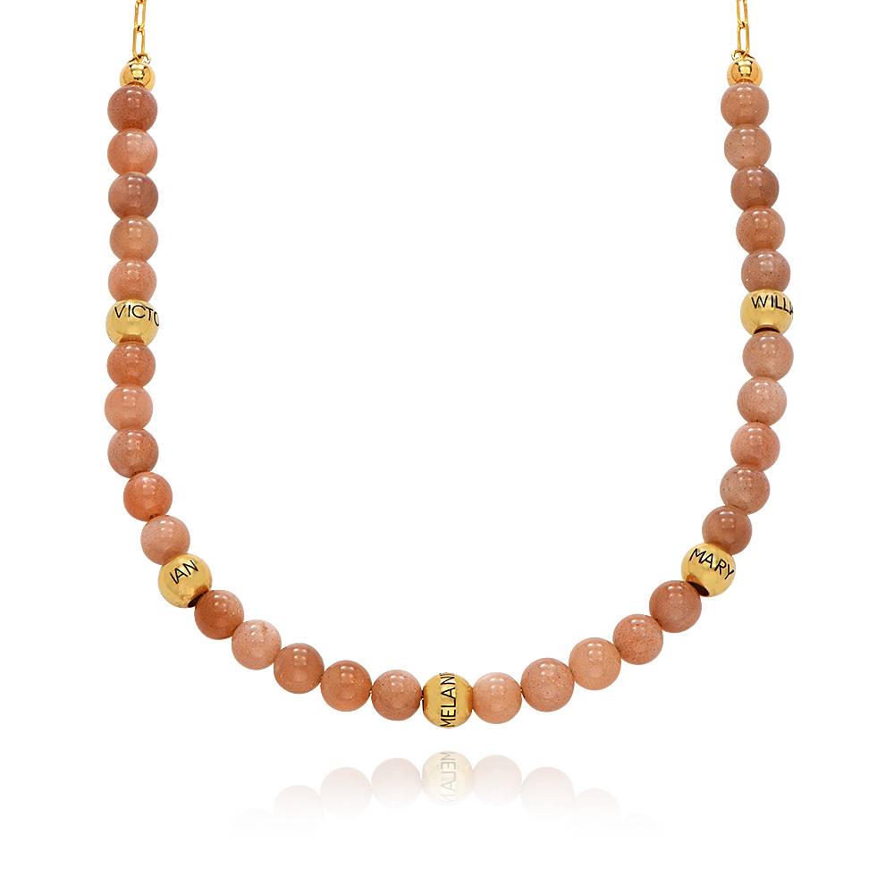 Collier Pierre de Soleil  Balance avec Perles Gravées en Plaqué Or 18 carats-2 photo du produit