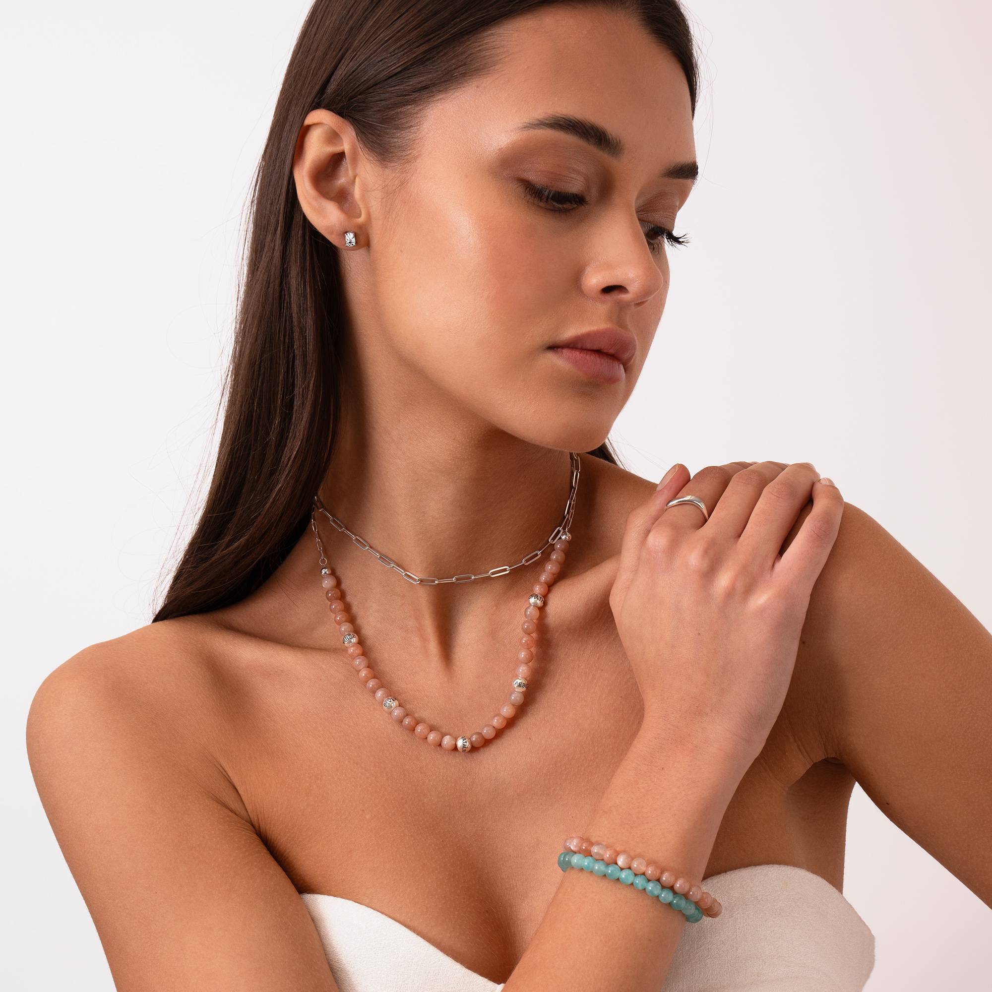 Sonnenstein Balance Perlenkette mit gravierten silberen Beads-5 Produktfoto