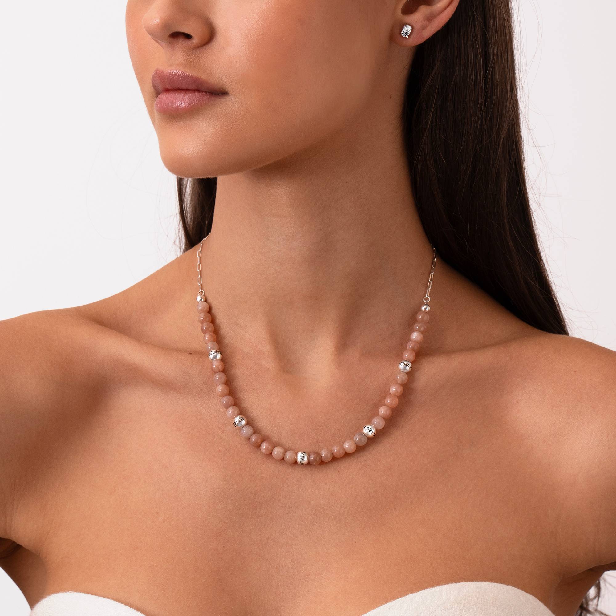 Sunstone Semi-Precious Balance Bead Necklace in Sterling Silver-2 product photo