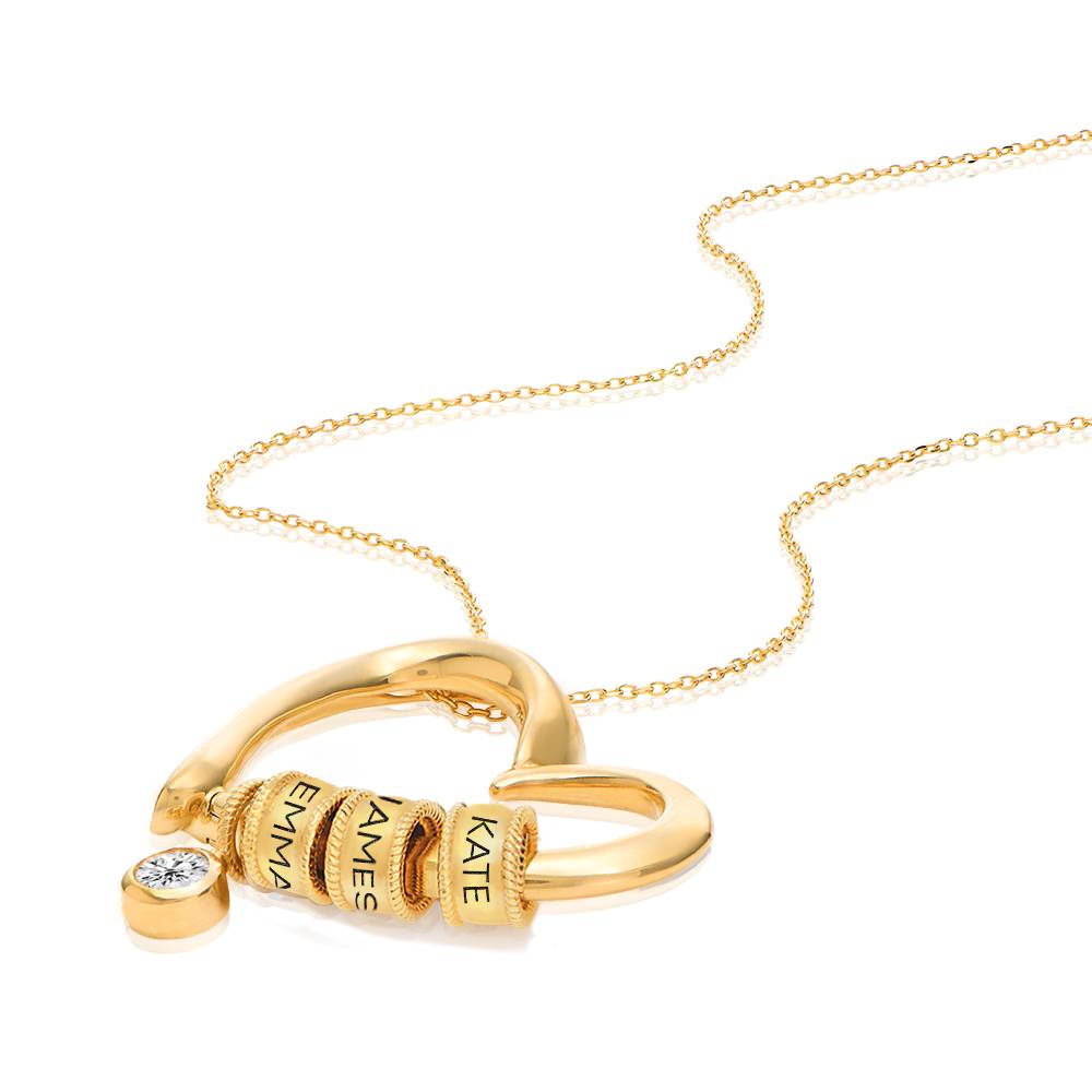 Charmigt hjärta halsband med graverade berlocker och 0.10ct diamant i guld Vermeil-7 produktbilder