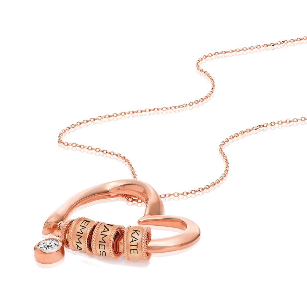 Charming Heart Necklace with Engraved Beads & Diamond in Rose Gold Plating-2 product photo