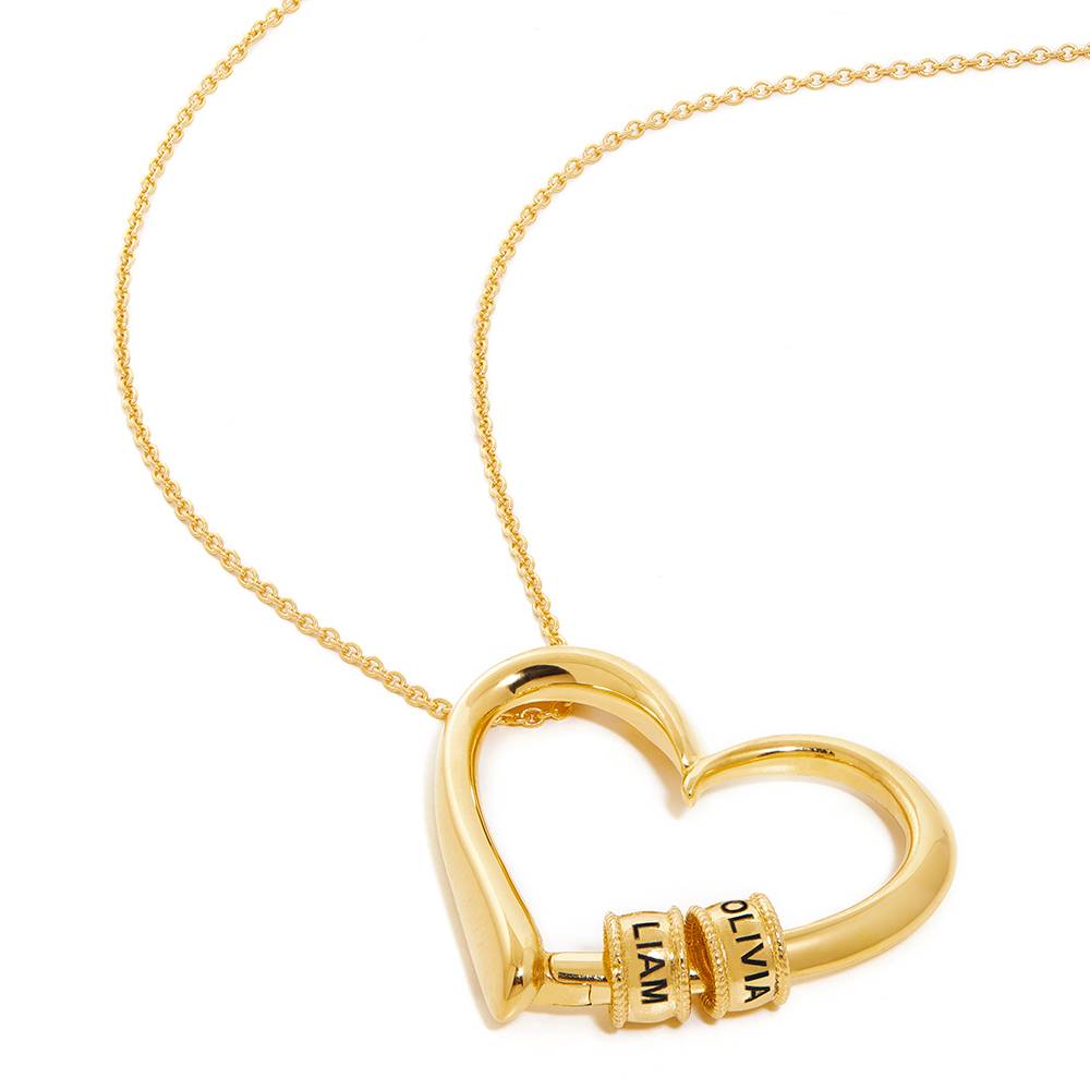 Charming Heart Necklace with Engraved Beads in Gold Plating-2 product photo