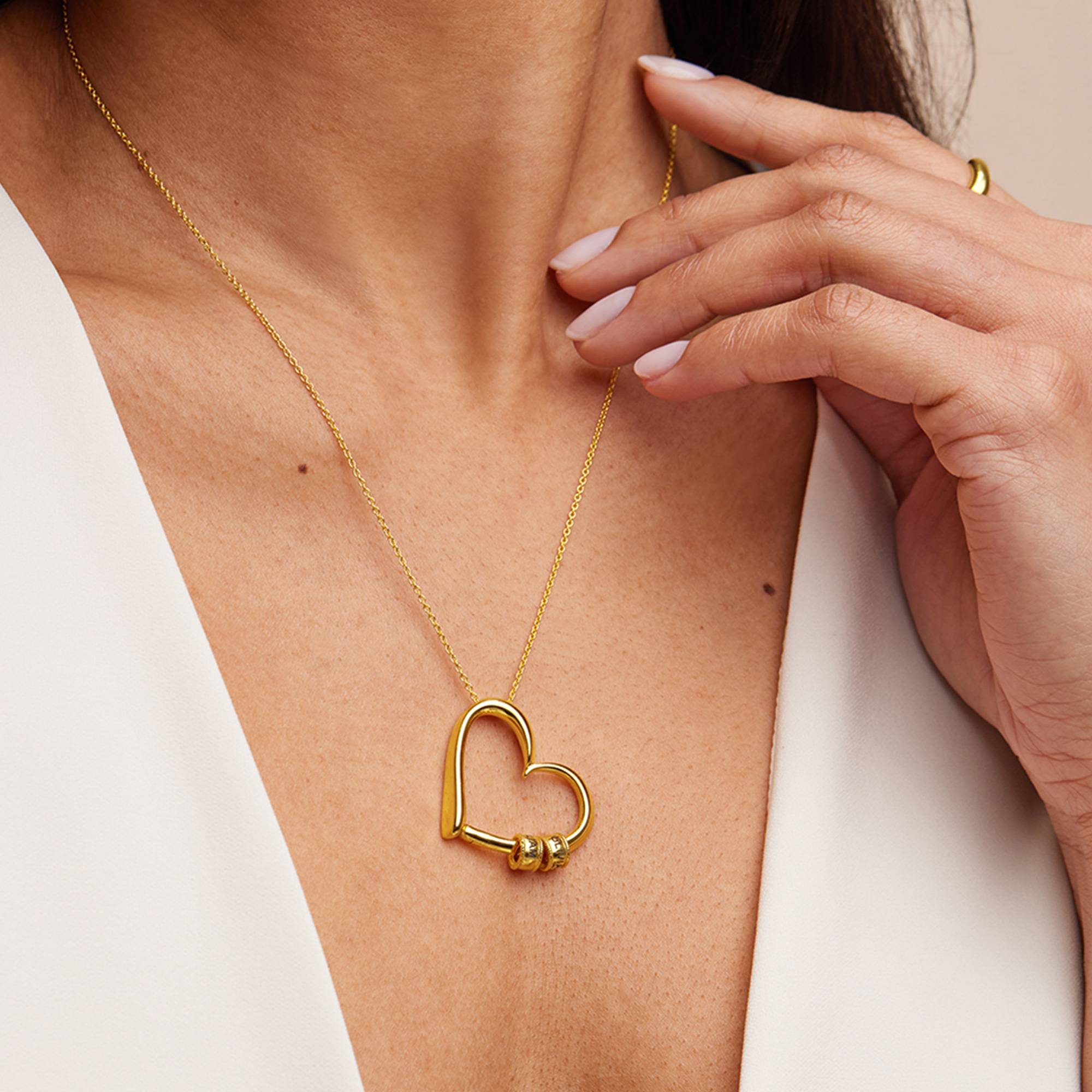 Charmante Herz-Halskette mit gravierten Beads - 750er vergoldetes Silber-3 Produktfoto