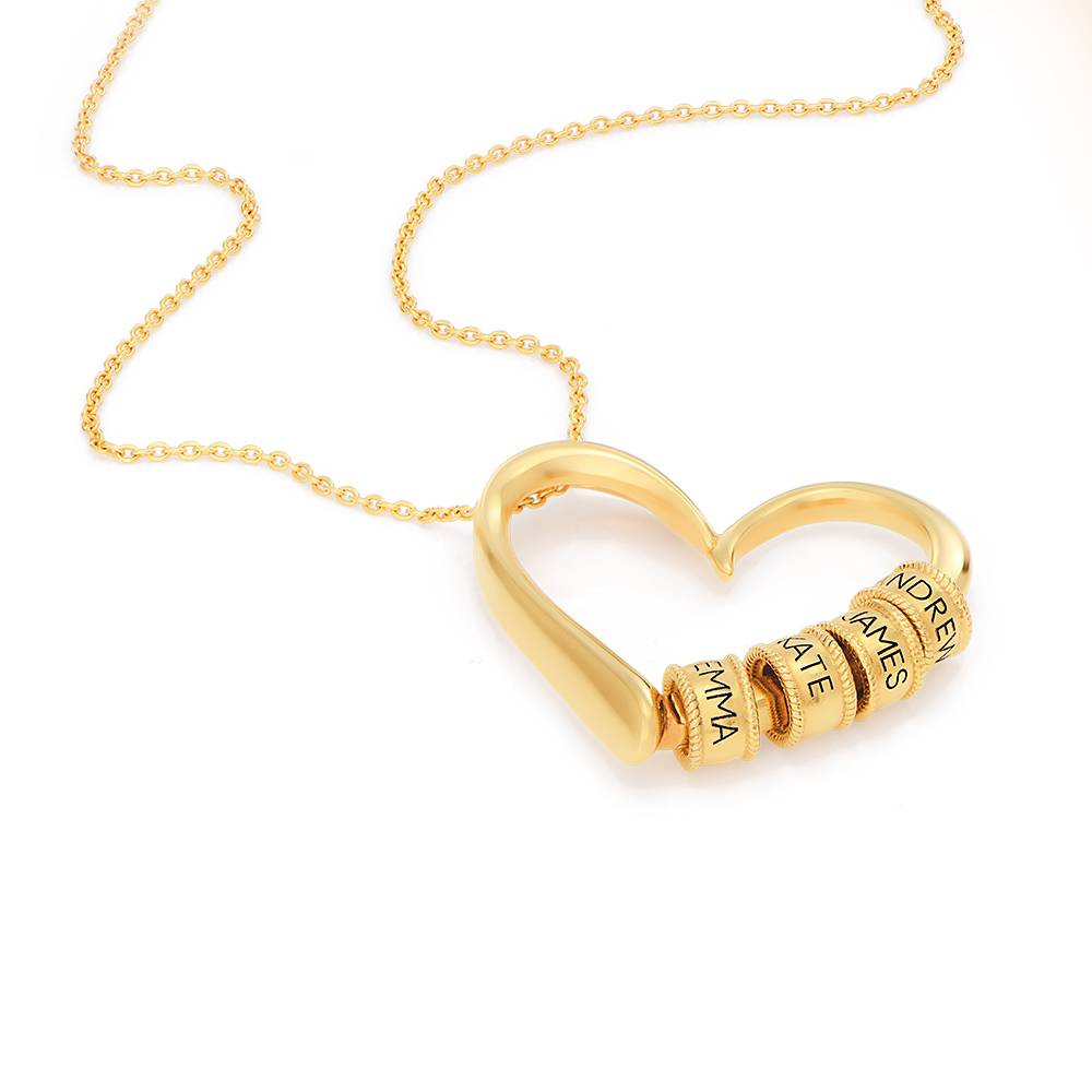 Charming Heart Necklace with Engraved Beads in Gold Vermeil-3 product photo