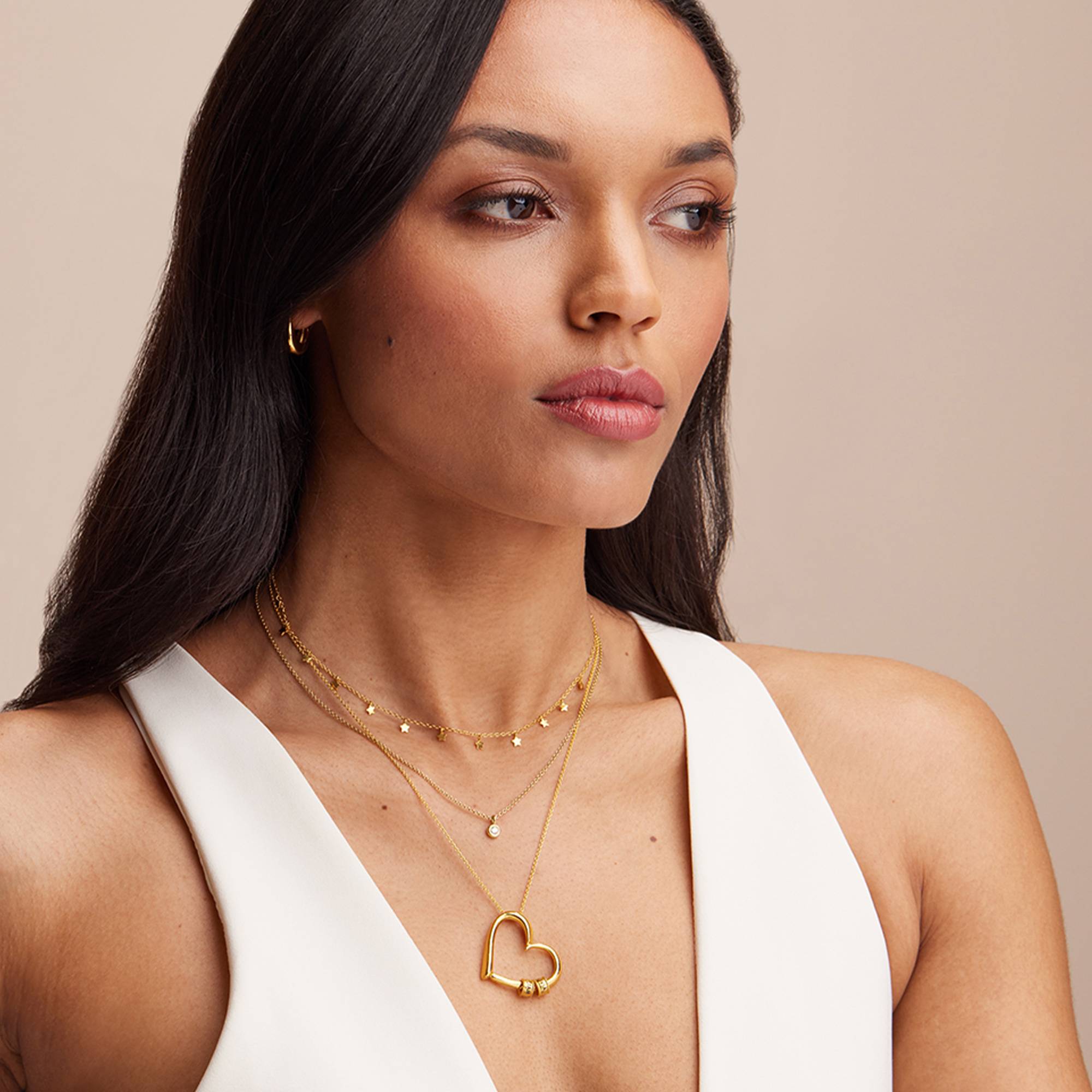 Charmante Herz-Halskette mit gravierten Beads - 750er Gold-Vermeil-4 Produktfoto