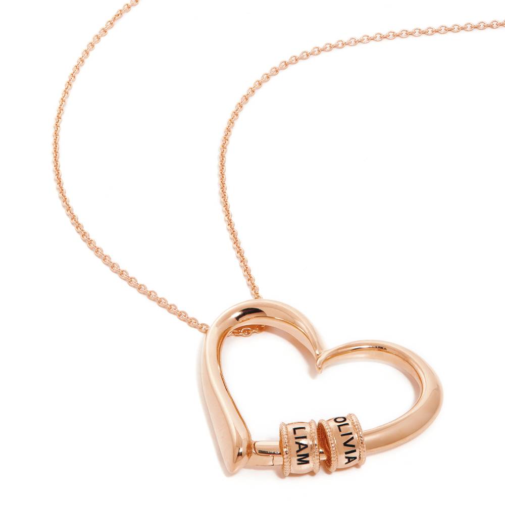 Charming Heart Necklace with Engraved Beads in Rose Gold Plating-6 product photo