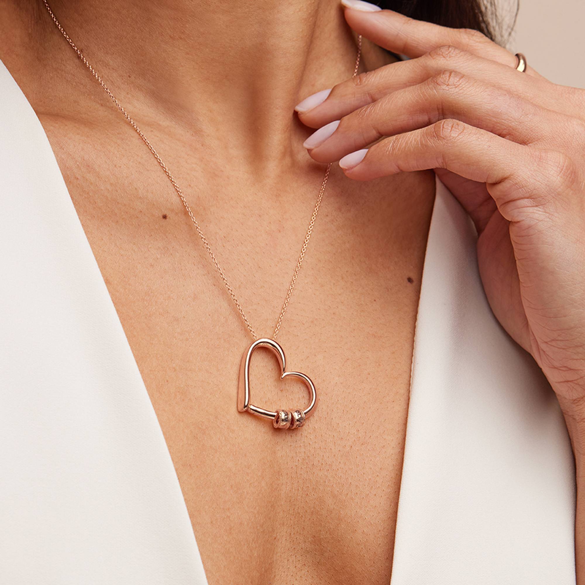 Charming Heart Necklace with Engraved Beads in Rose Gold Plating-3 product photo