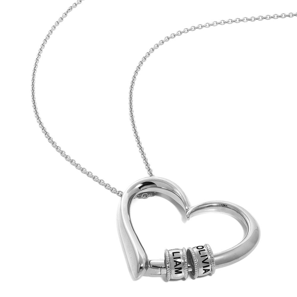 Charmante Herz-Halskette mit gravierten Beads - 925er Sterlingsilber-2 Produktfoto