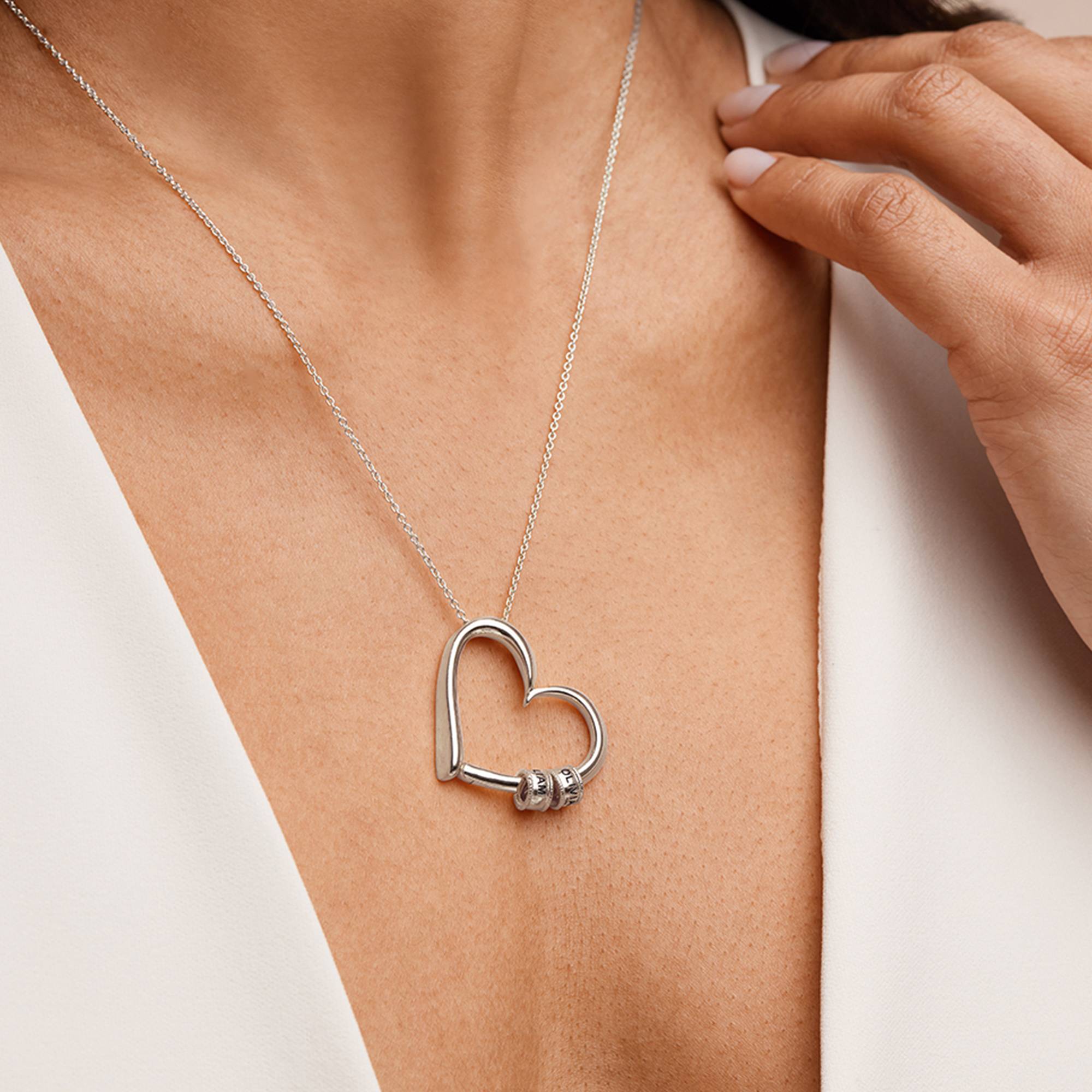 Collar "Charming Heart" con Perlas Grabadas en Plata de Ley-4 foto de producto