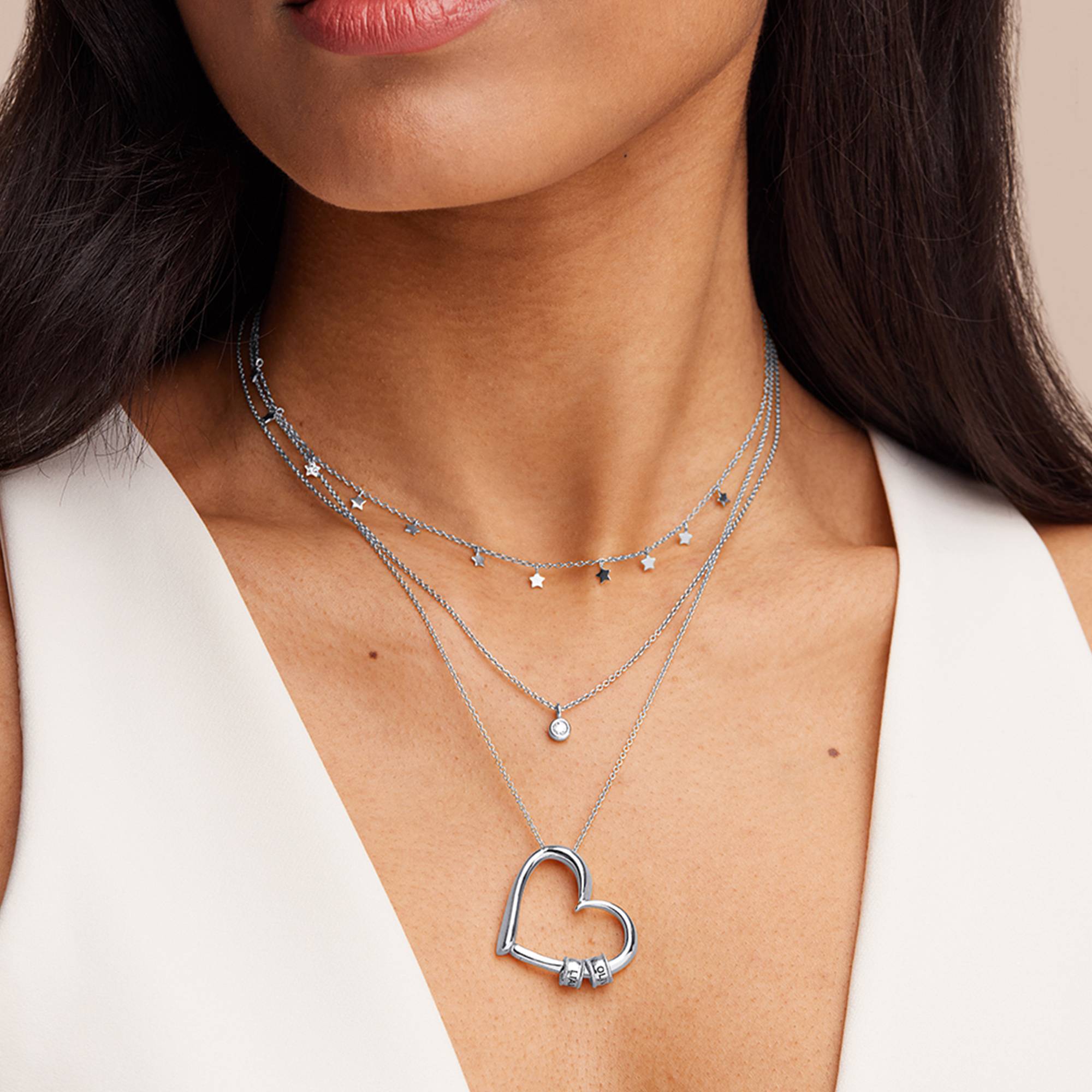 Charmante Herz-Halskette mit gravierten Beads - 925er Sterlingsilber-2 Produktfoto