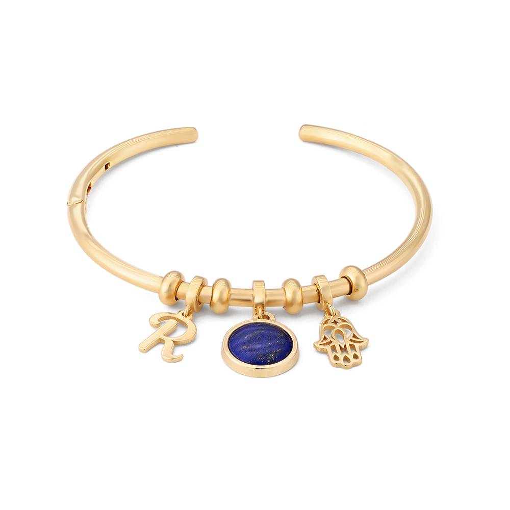Symbolic Initial Bangle Bracelet with Semi-Precious Stone in 18K Gold Plating-1 product photo
