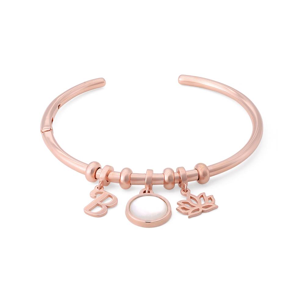 Symbolic Initial Bangle Bracelet with Semi-Precious Stone in 18K Rose Gold Plating-2 product photo