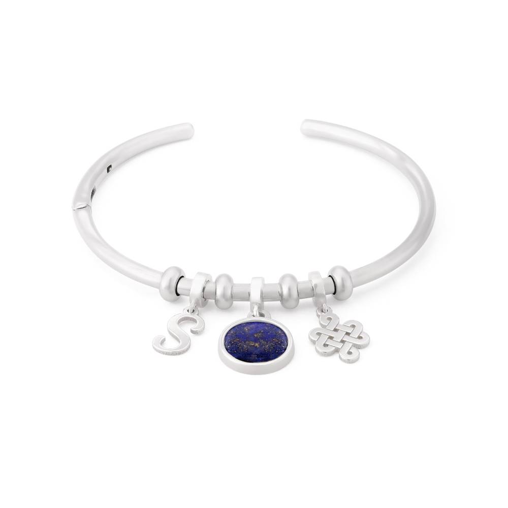 Symbolic Initial Bangle Bracelet with Semi-Precious Stone in Sterling Silver product photo