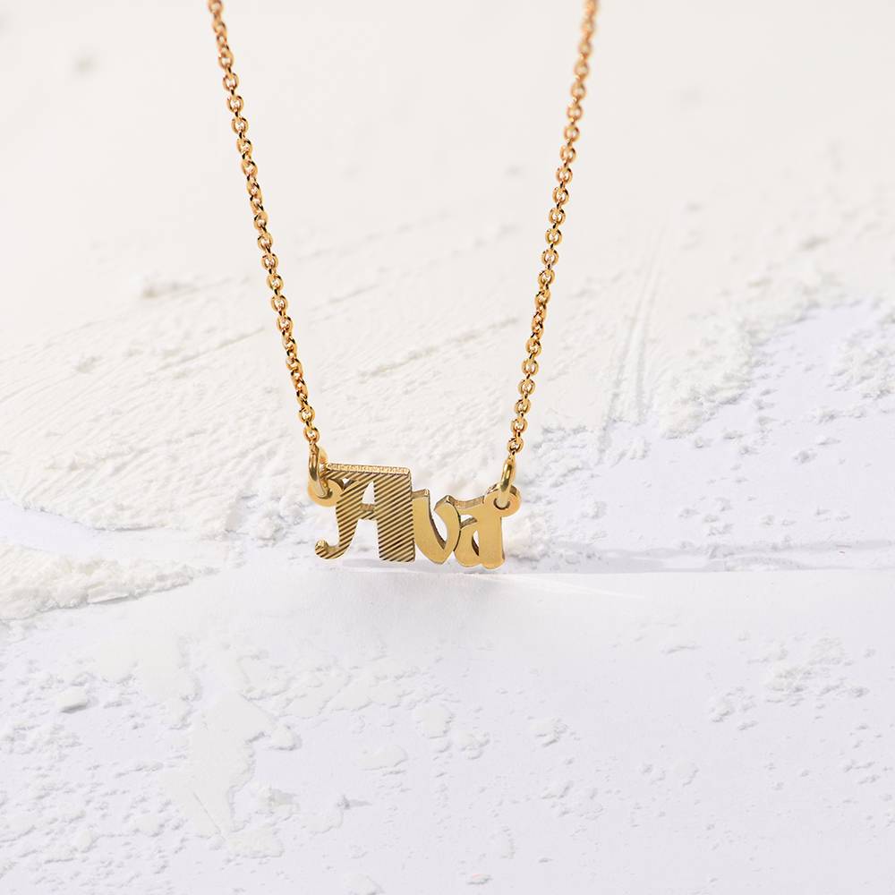 Wednesday Textured Gothic Name Necklace in 18ct Gold Plating-3 product photo