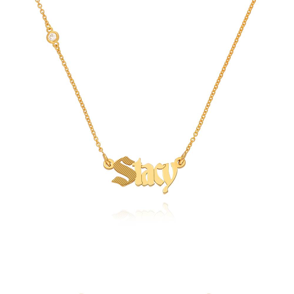 Wednesday Textured Gothic Name Necklace with Diamond in 18K Gold product photo
