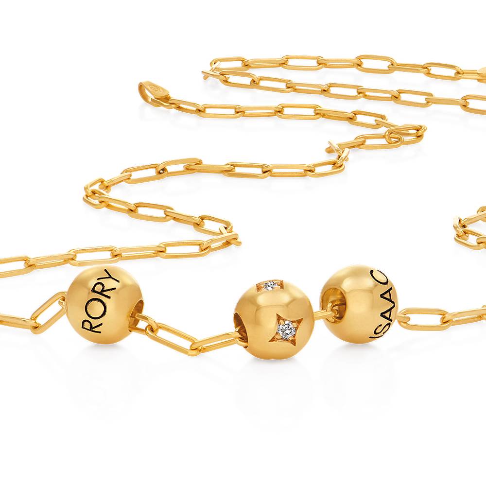 Collana Balance Bead con perla di diamante da 0,08 ct in oro giallo 14K-2 foto del prodotto