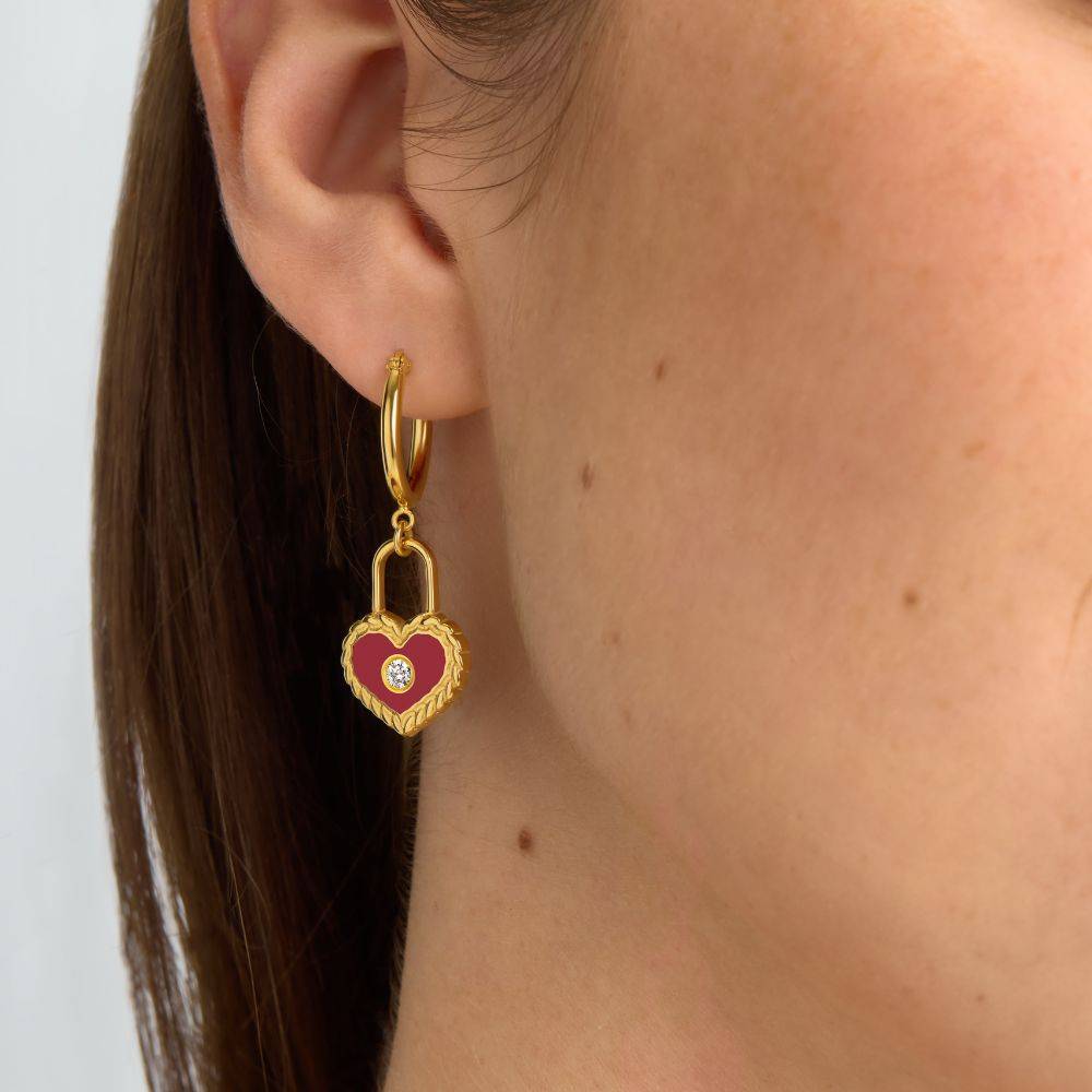 The Love Lock Enamel Earrings in Gold-4 product photo