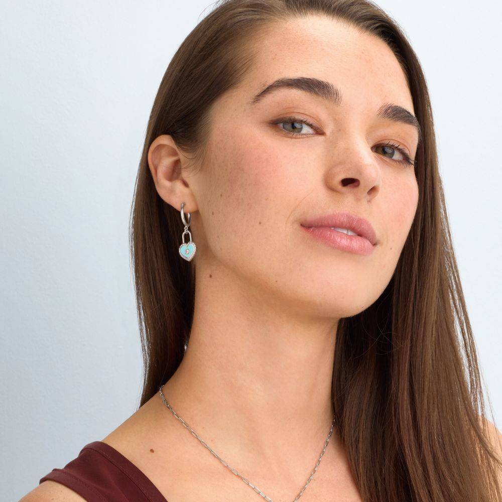 The Love Lock Enamel Earrings in Silver-2 product photo