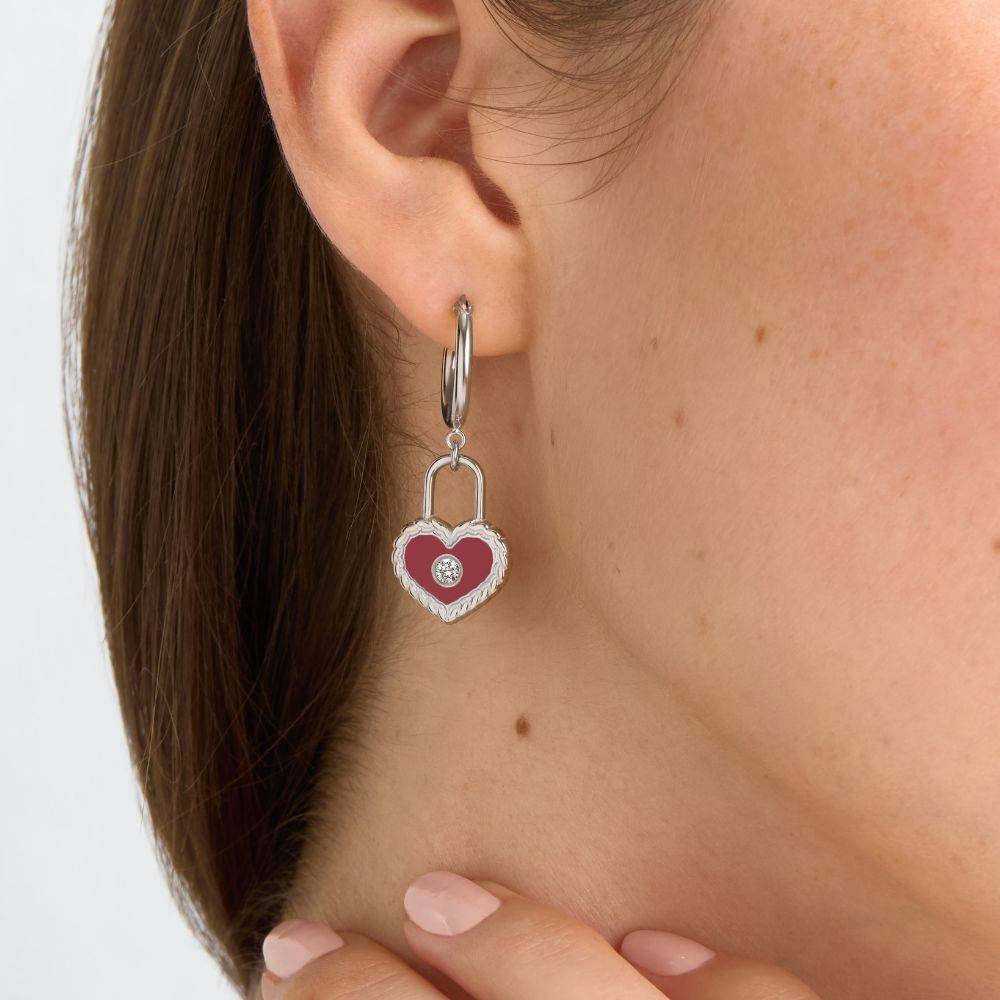 The Love Lock Enamel Earrings in Silver-4 product photo