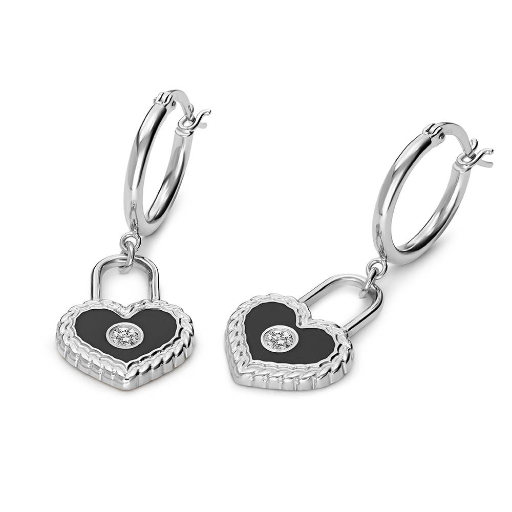 The Love Lock Enamel Earrings in Silver-5 product photo