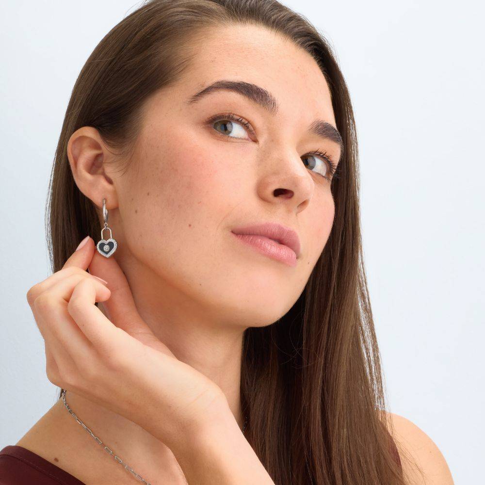 The Love Lock Enamel Earrings in Silver-6 product photo