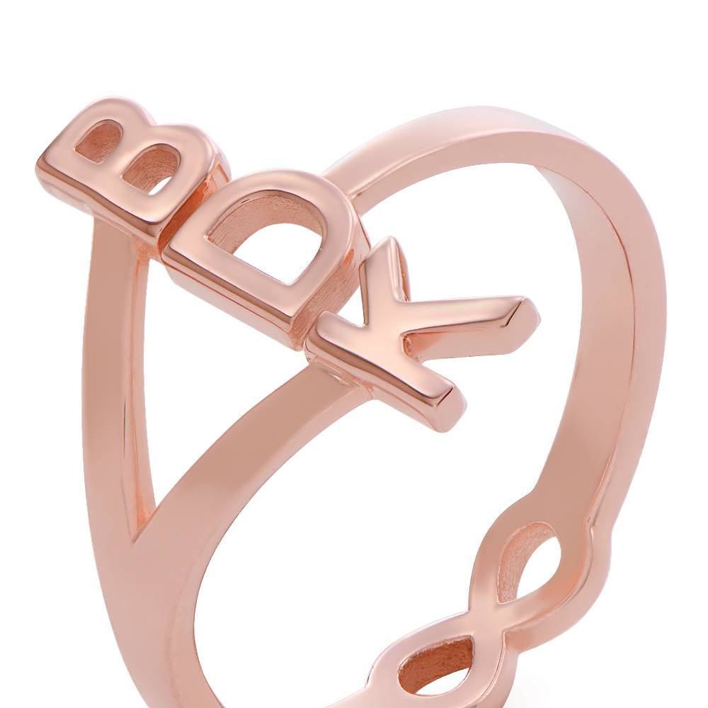 Drie Initialen Infinity Ring in 18k Rosé Verguld Goud-1 Productfoto