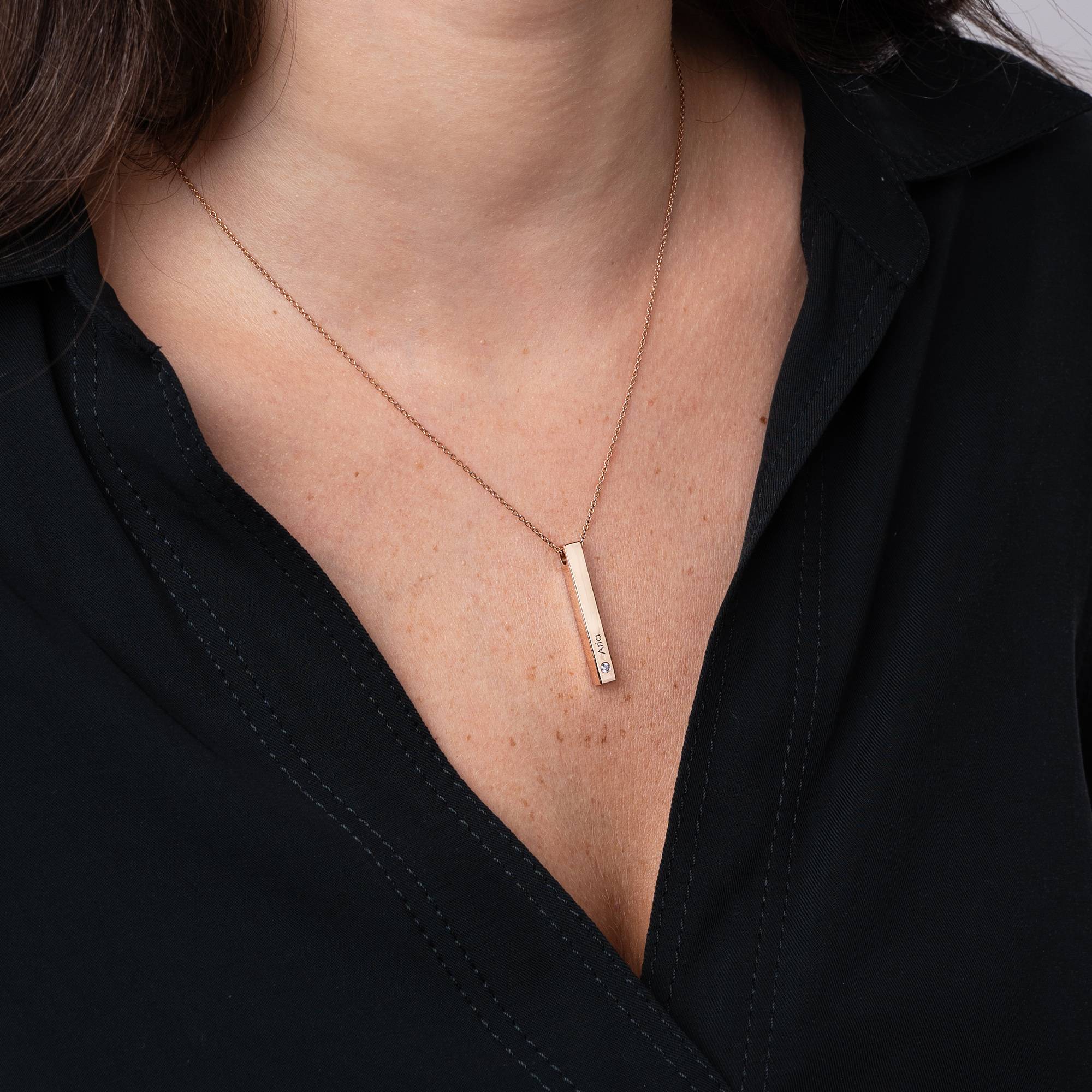 Totem 3D Bar Necklace with Birthstones in 18k Rose Gold Vermeil-5 product photo