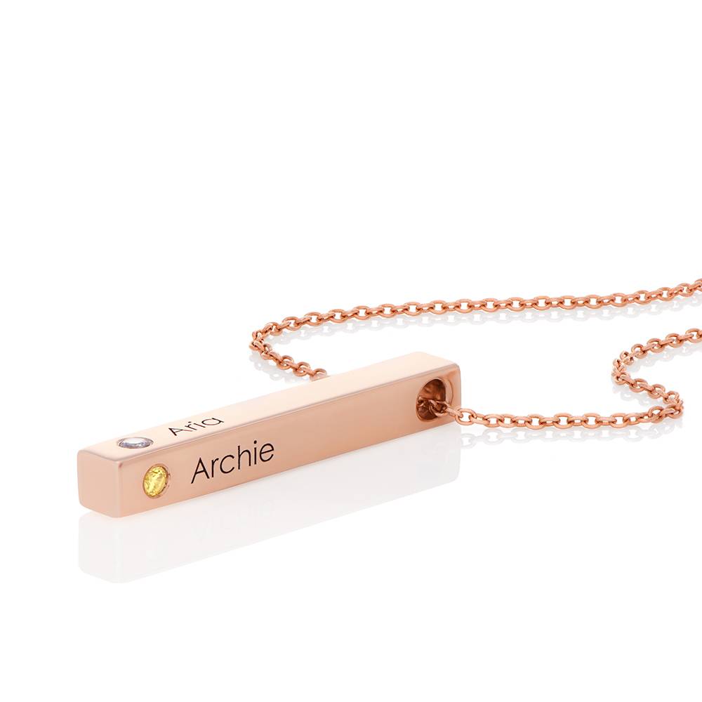 "Totem" collar de barra vertical 3D en oro vermeil rosa 18K con piedras de nacimiento-3 foto de producto
