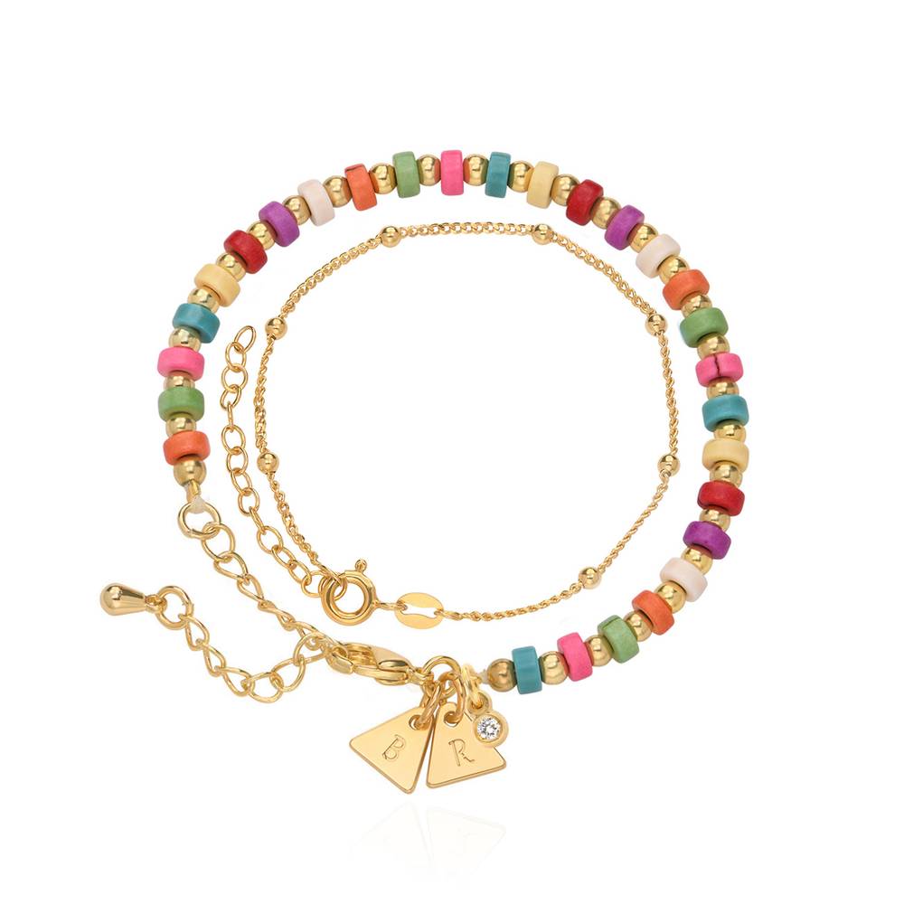 Tropical Layered Beads Bracelet/Anklet with Initials and 0.05CT product photo