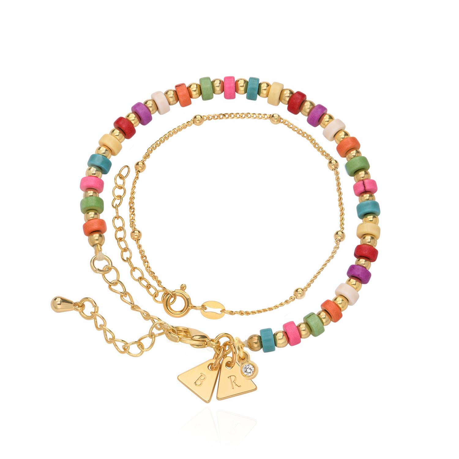 Tropical Layered Beads Bracelet/Anklet with Initials and 0.05CT Diamond in Gold Plating-5 product photo