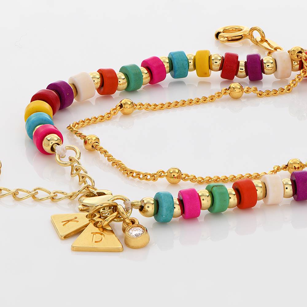 Tropical Layered Beads Bracelet/Anklet with Initials and Diamonds in Gold Plating-1 product photo