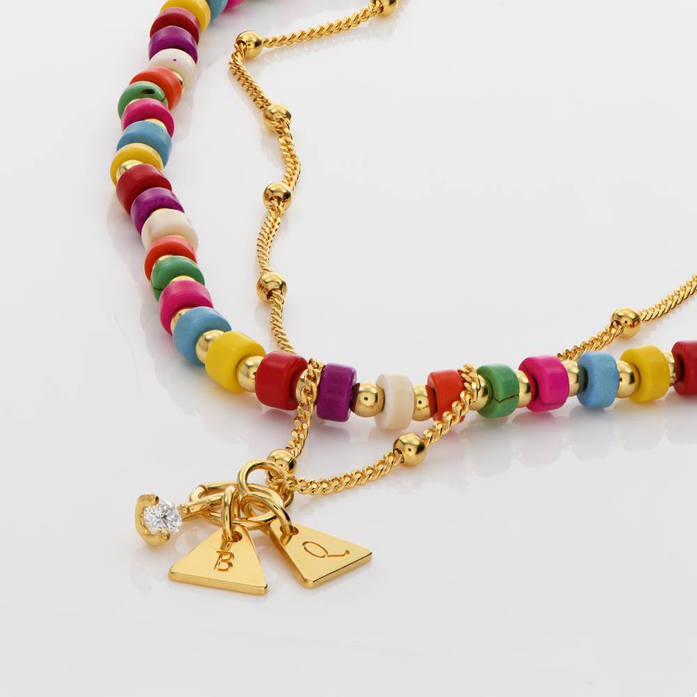 Tropical Layered Beads Necklace with Initials and Diamond in Gold Plating-4 product photo