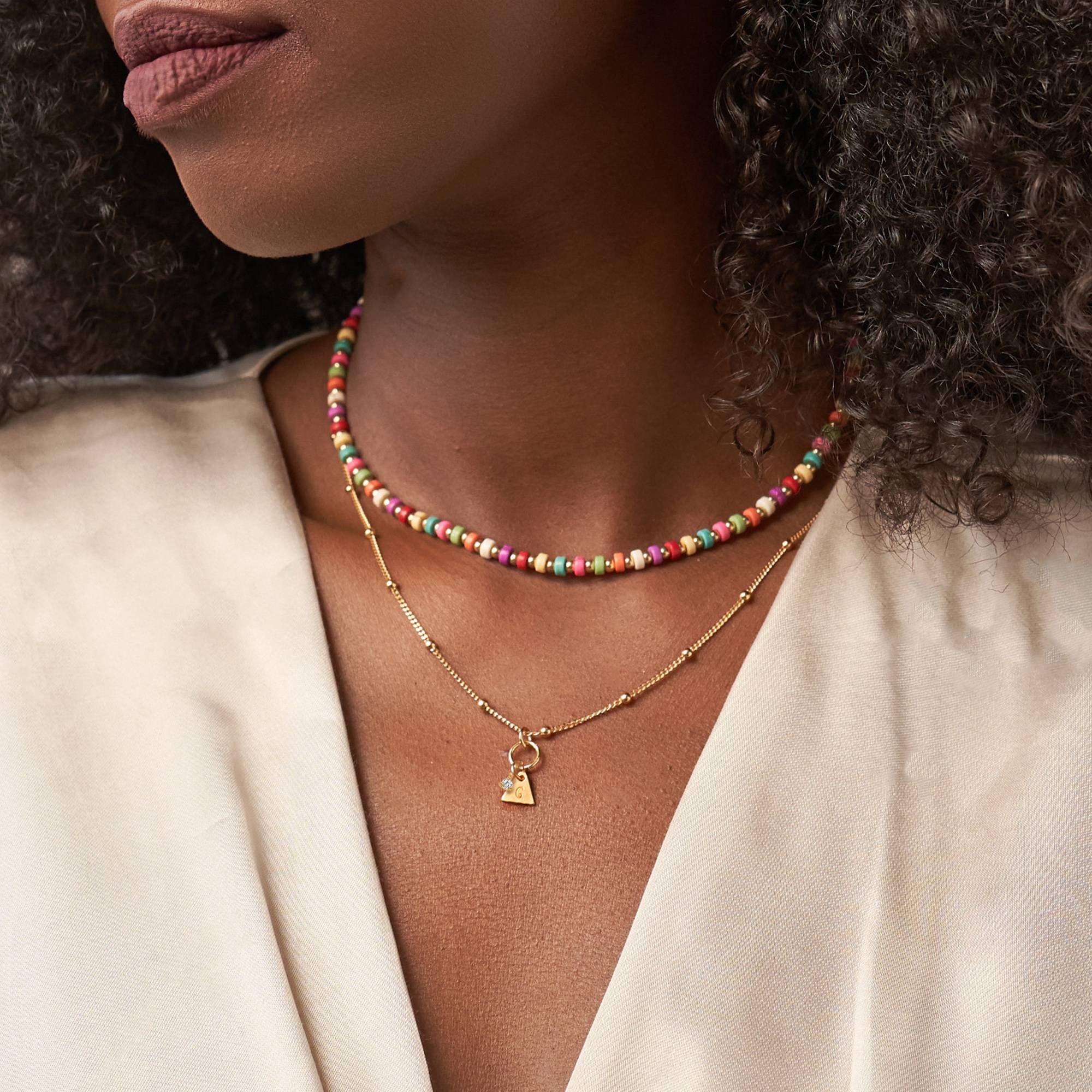 Collana di Perline Tropicali con Iniziali e Diamante Placcata Oro-3 foto del prodotto