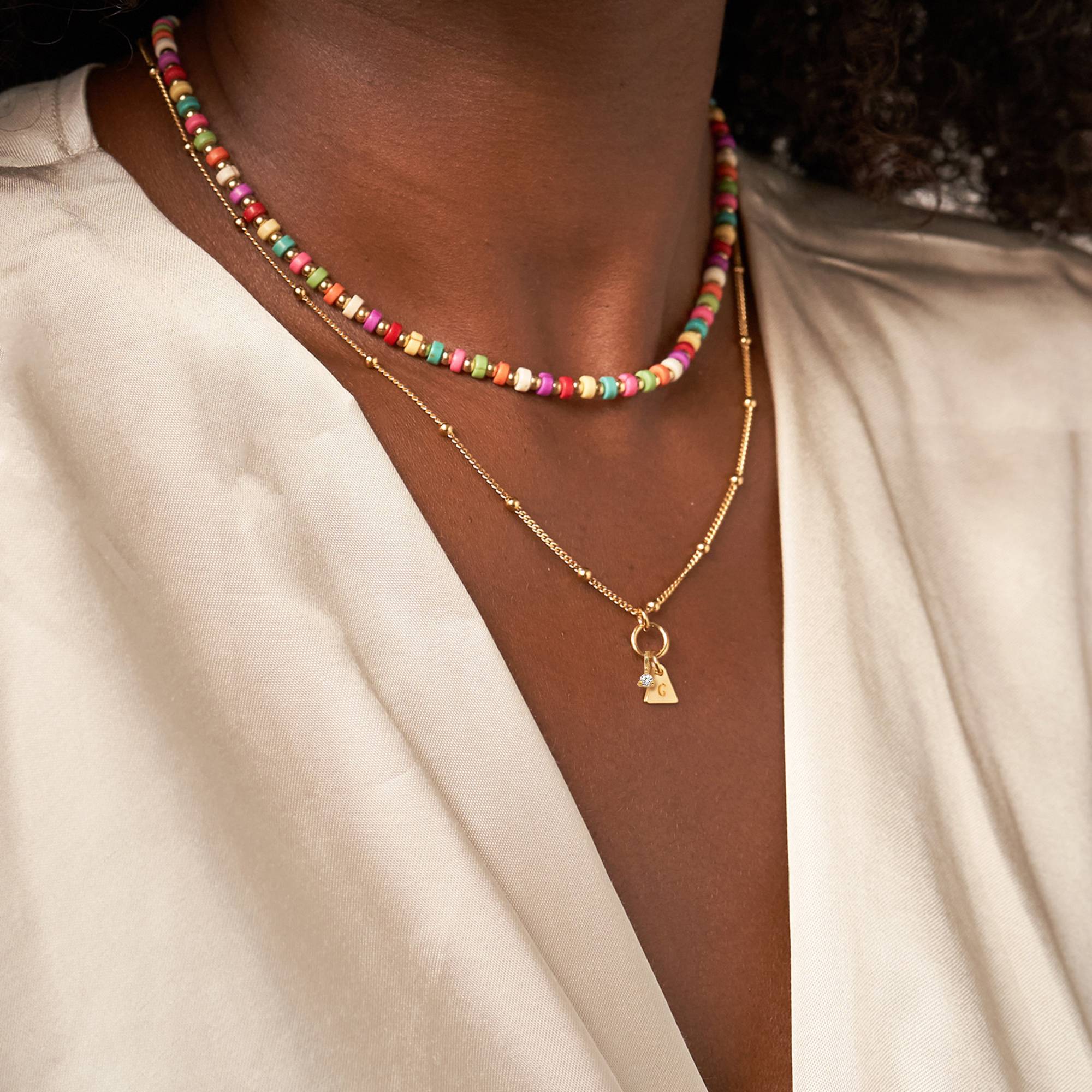 Collana di Perline Tropicali con Iniziali e Diamante Placcata Oro-2 foto del prodotto