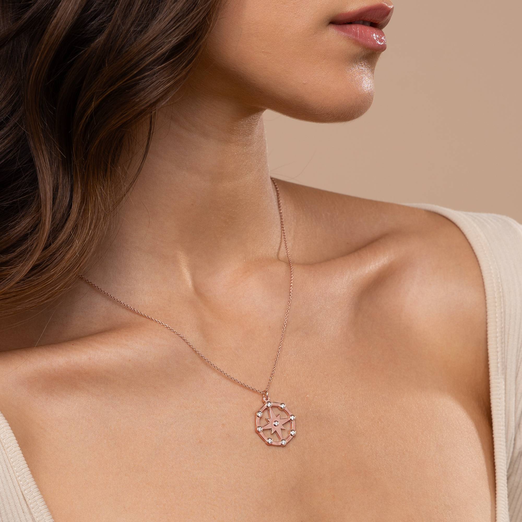 Twinkling Northern Star Necklace with Diamonds in 18K Rose Gold Plating-2 product photo