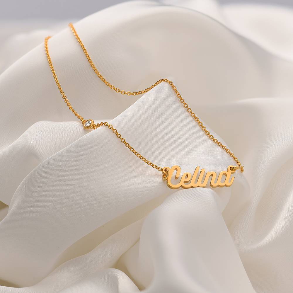 Twirl Script Name Necklace with Diamond in 18ct Gold Vermeil-2 product photo