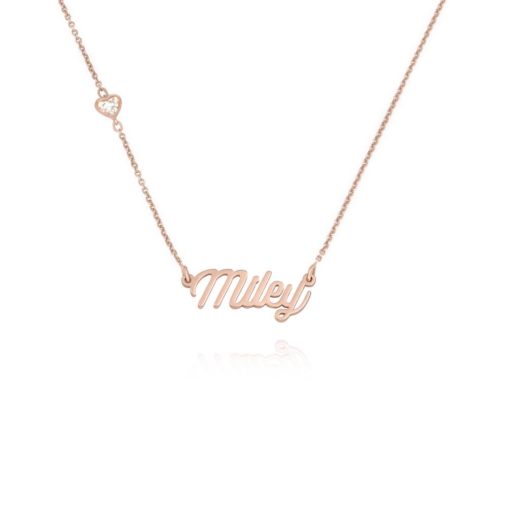 Twirl Script Name Necklace With Heart Diamond in 18K Rose Gold Plating product photo